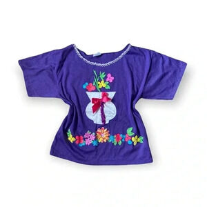 Little girls vintage purple short sleeve lightweight casual floral tee